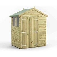Power High Grade Premium Pressure Treated Apex Double Door Shed Garden Wooden Shed with Heavy Duty Frame, Door & Window Flexibility made from Extra Thick Timber & Toughened Glass (4x6)