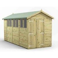 Power High Grade Premium Pressure Treated Apex Double Door Shed Garden Wooden Shed with Heavy Duty Frame, Door & Window Flexibility made from Extra Thick Timber & Toughened Glass (14x6)
