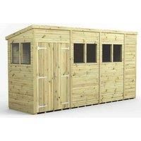 14x4 Power Premium Pent Double Door Garden Shed