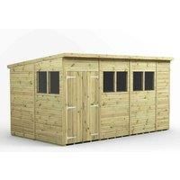 14x8 Power Premium Pent Double Door Garden Shed