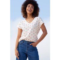 Kite Women's Coombe Organic Cotton Slub Jersey T-Shirt Cherry Friends in Cream | Size: 18