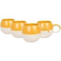 4x Mustard 340ml Dipped Stoneware Sphere Mugs Ceramic Glaze Coffee Tea Cups Set