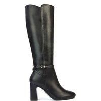 ESSEX GLAM Womens Heeled Boots Ladies Knee High Block Heel Smart Zip Black Faux Leather Winter Smart Long Booties Shoes Size 7