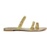 'Sammie' Flat Strappy Sparkly Crystal Slider Mule Sandal Shoes With Toe Post