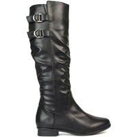 'Mia' Slouchy Flat Heel Knee High Boots With Buckle Detail
