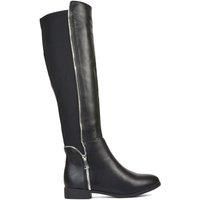 'Sutton' Zip Up Flat Heel Knee High Boots With Stretchy Calf