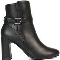 'Mary' Block Mid High Heel Shoe Booties With Buckle Strap