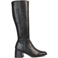 ESSEX GLAM Women/'s Square Toe Knee High Boots Low Heel Ladies Black Synthetic Leather Zip Calf Long Booties Size 3