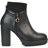 ESSEX GLAM Women/'s Heeled Boots Ladies Platform Block Heel Zip Deco Black Synthetic Leather Ankle Booties Size 5