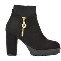 ESSEX GLAM Women/'s Heeled Boots Ladies Platform Block Heel Zip Deco Black Faux Suede Ankle Booties Size 7