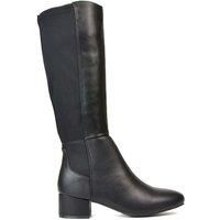 Women/'s Stretchy Boots Ladies Low Heel Elasticated Calf Knee Black Synthetic Leather Biker Style Booties Size 8