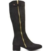 'Darcy' Low Block Heel Knee High Long Boots With Decorative Zip
