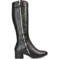 Women/'s Knee High Boots Ladies Decorative Zip Low Heel Round Toe Black Synthetic Leather Biker Long Shoes Size 3