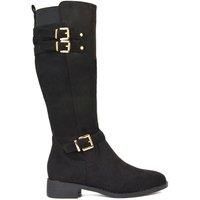 'Amy' Knee High Elasticated Flat Biker Calf Boots with Buckles