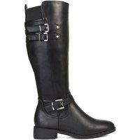 'Amy' Knee High Elasticated Flat Biker Calf Boots with Buckles