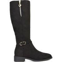 'Georgina' Knee High Boots Low Heel Zip Up Calf Riding Biker With Ankle Strap