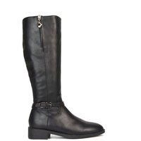 'Georgina' Knee High Boots Low Heel Zip Up Calf Riding Biker With Ankle Strap