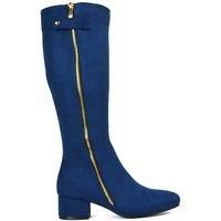 Women/'s Knee High Boots Ladies Decorative Zip Low Heel Round Toe Navy Faux Suede Biker Long Shoes Size 5