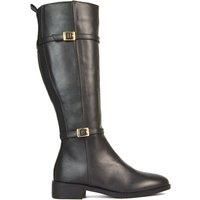 'Ellis' Flat Heel Stretch Knee High Long Boots With Buckle Details