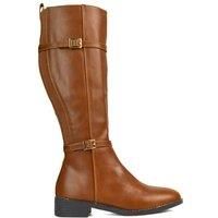 'Ellis' Flat Heel Stretch Knee High Long Boots With Buckle Details