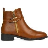 ESSEX GLAM Women/'s Chelsea Boots Ladies Flat Low Heel Pixie Deco Buckle Zip Tan Synthetic Leather Casual Pixie Ankle Booties Shoe Size 8
