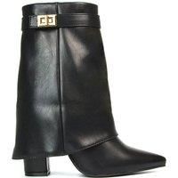 'Maggie' Pointed Toe Overlap Ankle Calf Boots With Block Heel