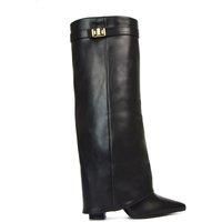 'Rayna' Block Heel Knee High Foldover Boots With Pointed Toe