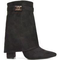 'Maggie' Pointed Toe Overlap Ankle Calf Boots With Block Heel