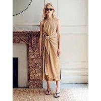 Vivere Frankie Pin Stripe Linen Mix Wrap Over Dress - Beige