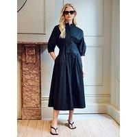 Vivere Nova Waisted Poplin Dress - Black