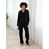 Chelsea Peers Button Up Long Set In Organic Jersey Cotton - Plain Navy