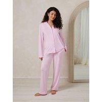 Chelsea Peers Button Up Long Pyjama Set - Plain - Pink