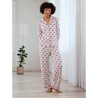 Chelsea Peers Heart Wave Stripe Button Up Long Pyjama Set - White