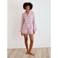 Chelsea Peers Ruffle Trim Gingham Short Pyjama Set - Lilac