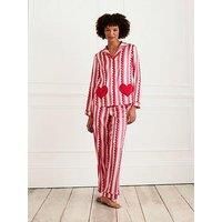 Chelsea Peers Long Button Up Pyjama Set With Heart Pockets - Stripe