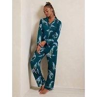 Chelsea Peers Long Button Up Pyjama Set - Whale Coral Reef Print