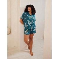 Chelsea Peers Short Sleeve Button Up Short Pyjama Set - Whale Coral Reef Print