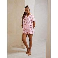 Chelsea Peers Short Sleeve Shirt And Short Pyjama Set - Love Heart Shrimp - Pink