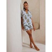 Chelsea Peers Short Button Up Set In Seersucker - Stripe Leopard