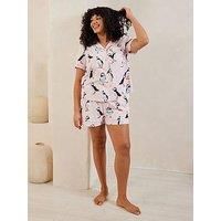 Chelsea Peers Short Sleeve Revere And Short Set In Jersey Cotton - Pink