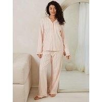 Chelsea Peers Chelsea Peers Long Button Up In Organic Jersey Cotton With A Double Ruffle Hem And Cuff - Pink Stripe