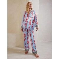 Chelsea Peers Maternity Button Up Long Set - Blue Lobster Stripe