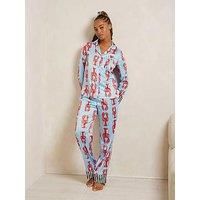 Chelsea Peers Chelsea Peers Button Up Long Set In Recyled Satin Blue Lobster Stripe