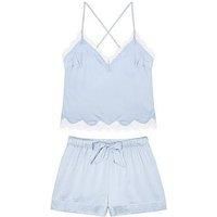 Chelsea Peers Satin Lace Trim Cami Short Pyjama Set - Cornflower Blue