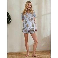 Chelsea Peers Maternity Short Button Up Set In Seersucker - Stripe Leopard