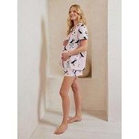 Chelsea Peers Short Sleeve Revere And Short Set Organic Cotton - Pink