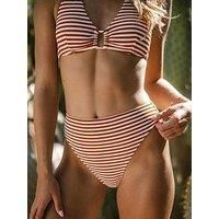 Chelsea Peers Chelsea Peers Stripe High Waisted Rib Bikini Bottom - Rust Orange & Off White