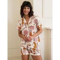 Chelsea Peers Short Sleeve Revere And Short Pyjama Set - Daydreamer Paradise Print