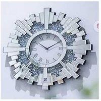 DEENZ Crushed Jewel Round 60Cm Sunburst Mirrored Office Wall Clock Modern Living Room Badroom Decor