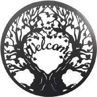 DEENZ Wall Art Welcome Hanging Decor Garden Ornaments Sculpture Steel For Christmas Halloween Home Decoration Indoor Outdoor Aesthetic Bedroom Living Room (Welcome Tree Round)
